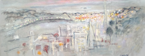 Landscape painting titled Dusk City