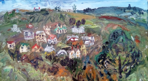 Landscapes painting titled Houses on a Hillside 